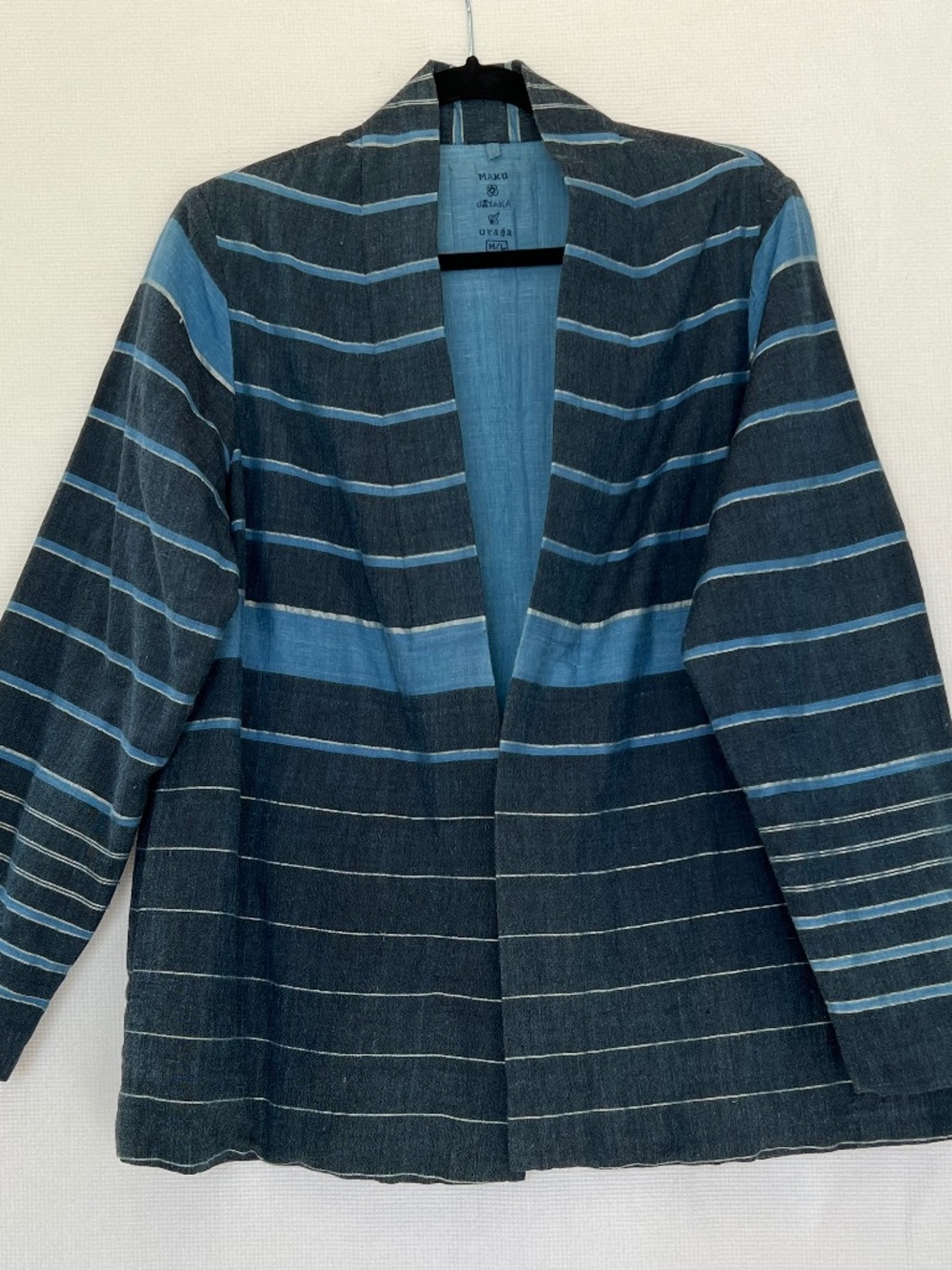 Maku Textiles Handwoven Indigo Striped Haori Jacket Blue size M/L cotton linen